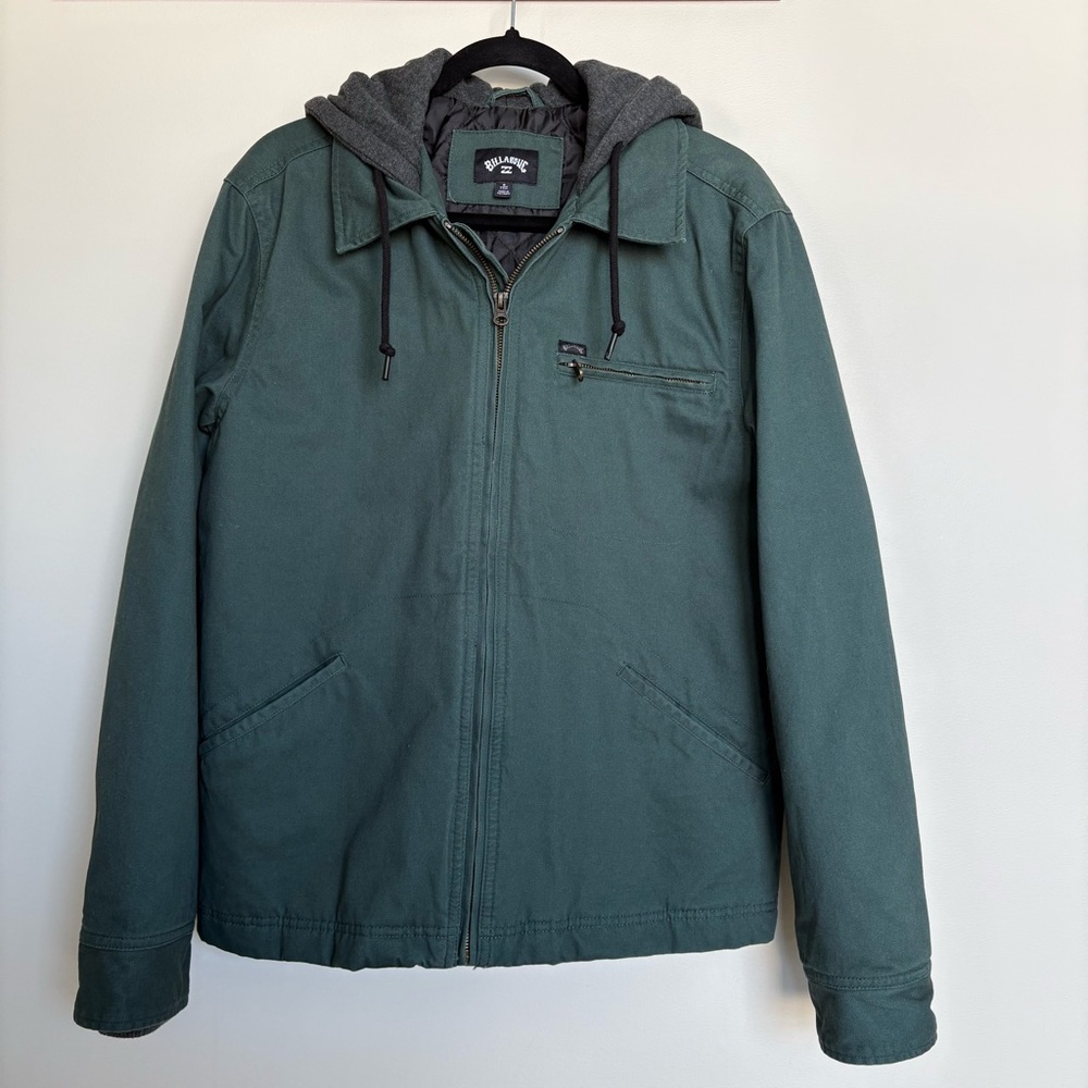 Billabong Dark Green Canvas Hooded Workwear Jacket, Insulated, Men’s S, Unisex